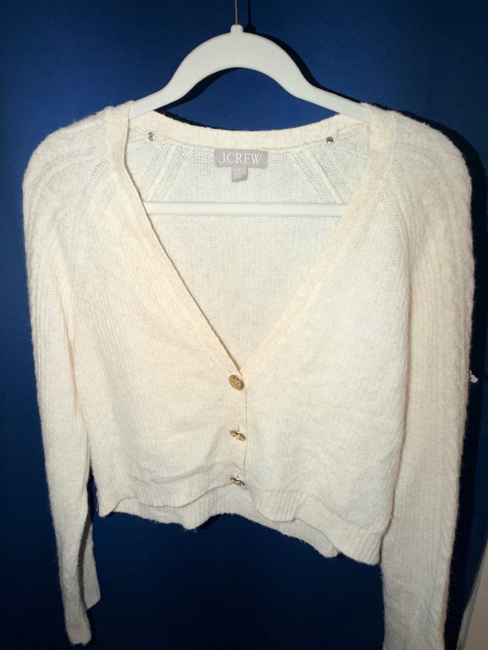 J. Crew Cream Cropped V-Neck Cardigan with Gold Buttons